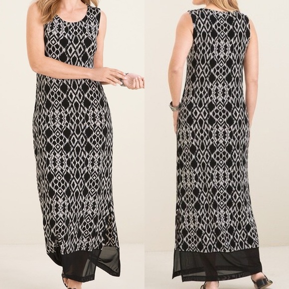 Chicos Travelers Maxi Dress Womens 1 US 8/10 Sleeveless Classic Aztec Print‎ - Picture 1 of 9